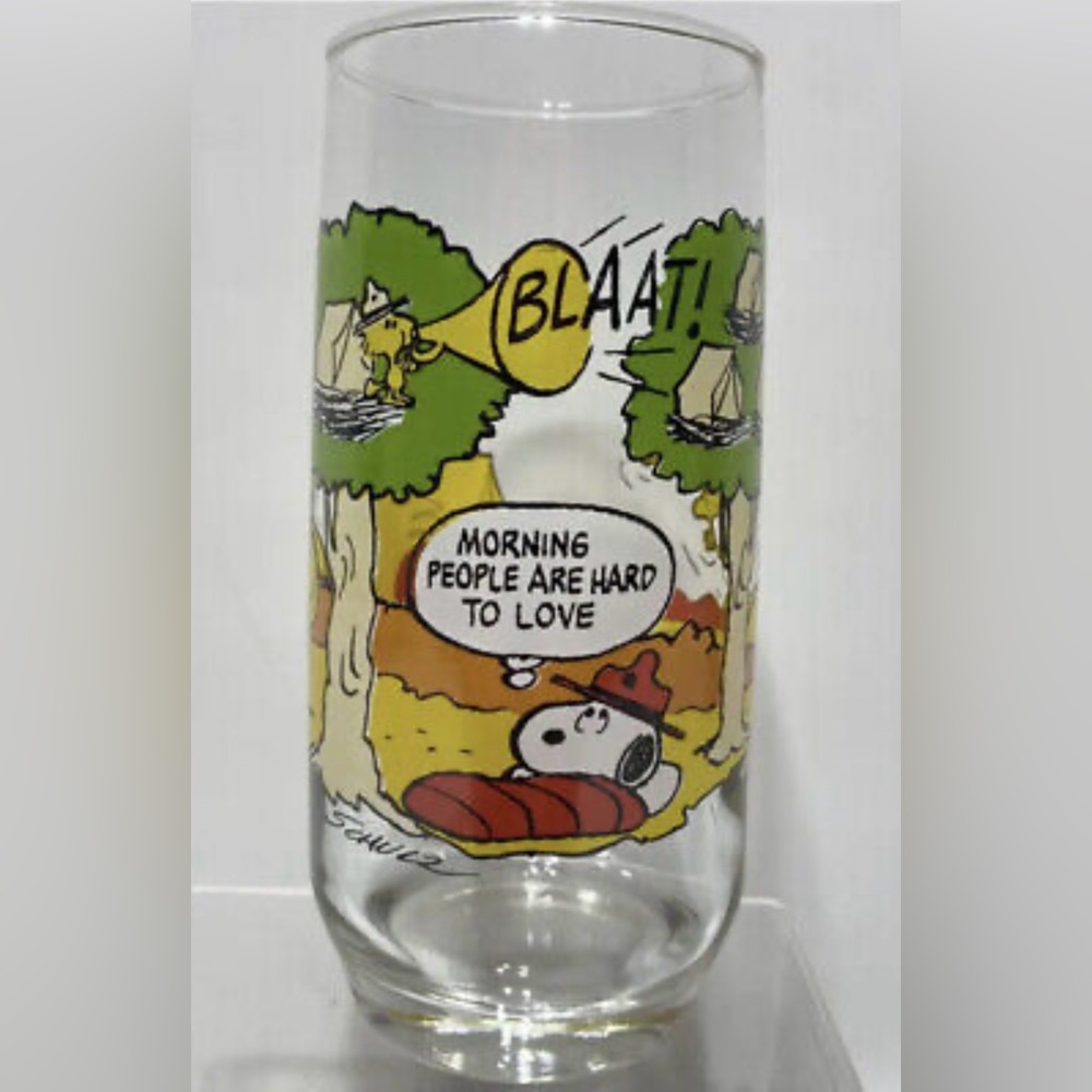 Vintage 80s Camp Snoopy River Rafting Collector's Glass Peanuts Charlie Brown